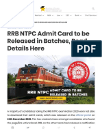 RRB NTPC Admit Card 2020-21 To Be Released in Batches, Read Details