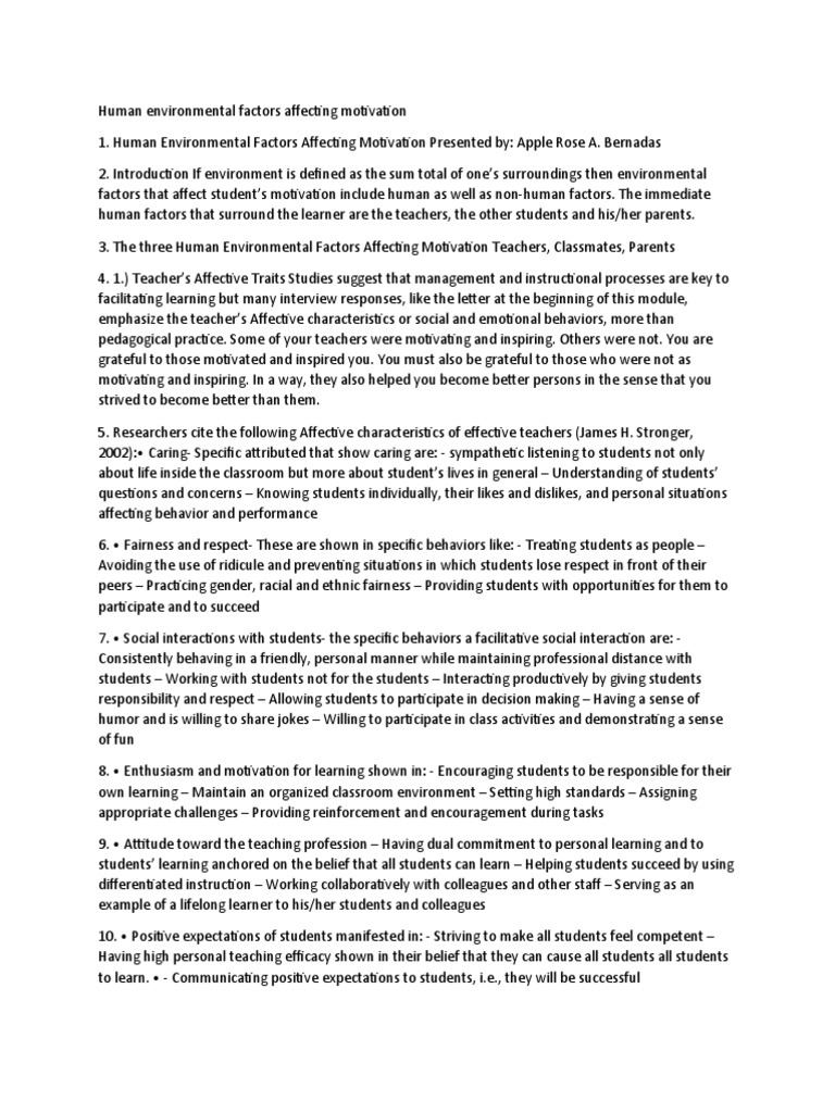 Human Factors Influencing Student Motivation | PDF | Motivation ...
