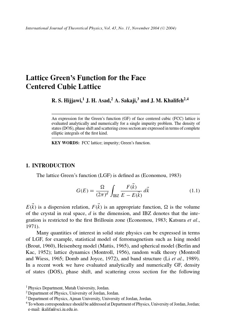 Green's Function for FCC Lattice Impurities | PDF | Crystal Structure ...