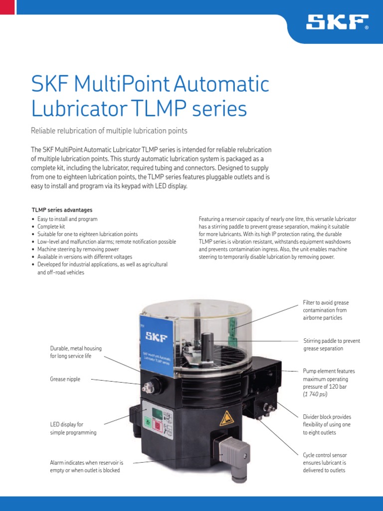 SKF Multipoint Automatic Lubricator TLMP Series Reliable Relubrication of Multiple Lubrication