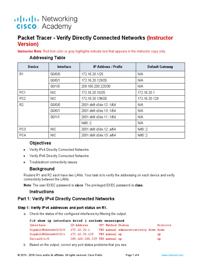 Verify Directly Connected Networks in Packet Tracer | PDF | I Pv6 | Ip ...