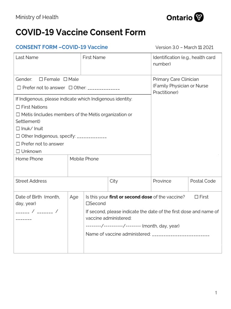 COVID-19 Vaccine Consent Form | PDF | Consent | Dose (Biochemistry)