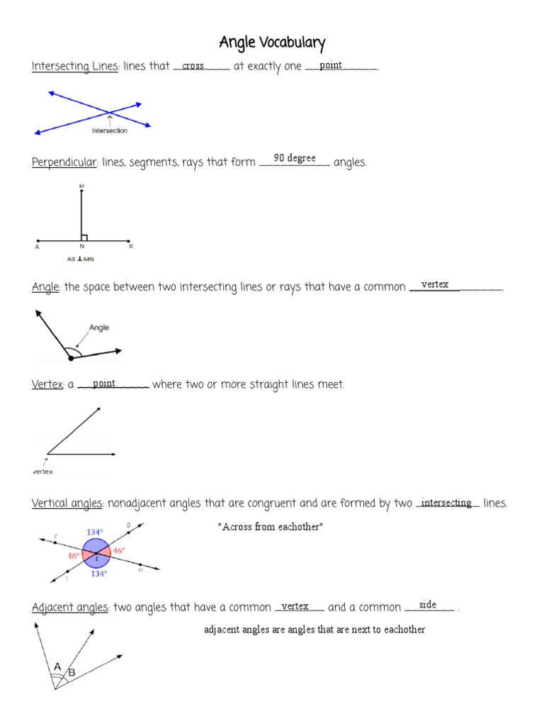 Angle Vocabulary and Terminology | PDF | Vertex (Geometry) | Angle