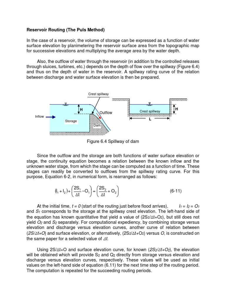 Reservoir Routing (The Puls Method) T+o) and Surface Elevation, or