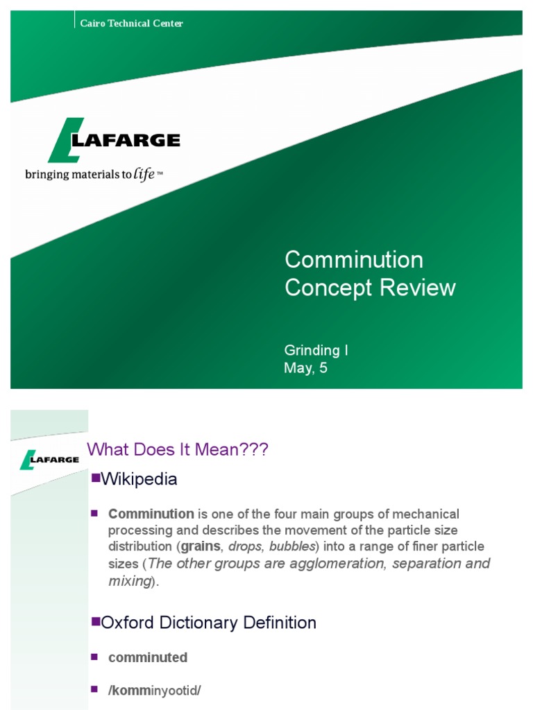 Comminution Concept Review Cairo Technical Center Pdf Mill