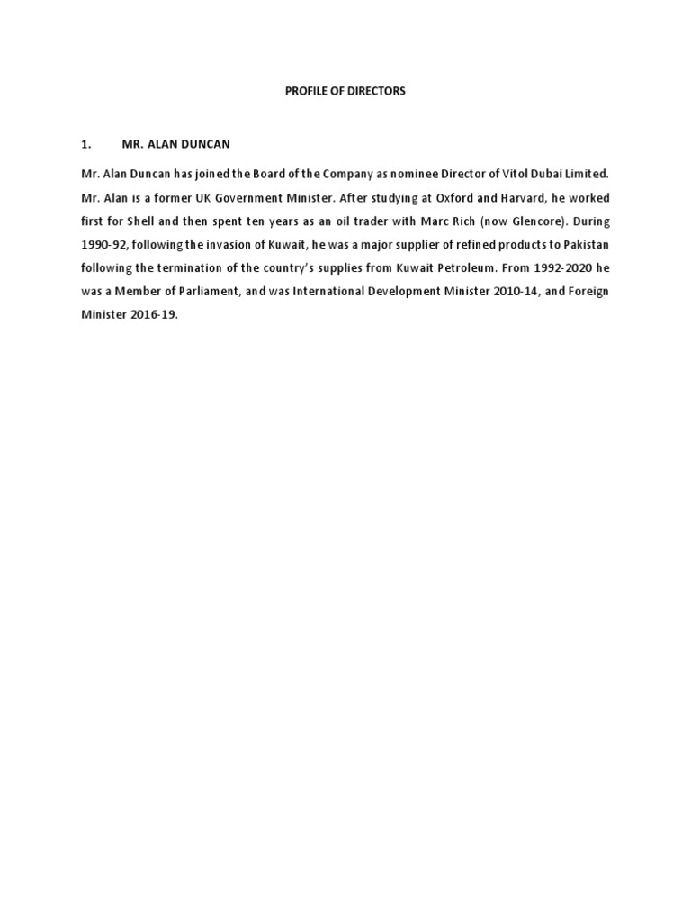 Vitol Directors Profile Overview | PDF | Dubai | Chevron Corporation