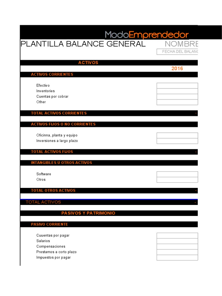 Plantilla de Balance General PDF | PDF | Hoja de balance | Contabilidad
