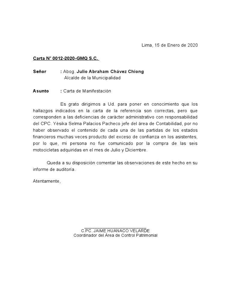 Carta Remitido A La Entidad | PDF