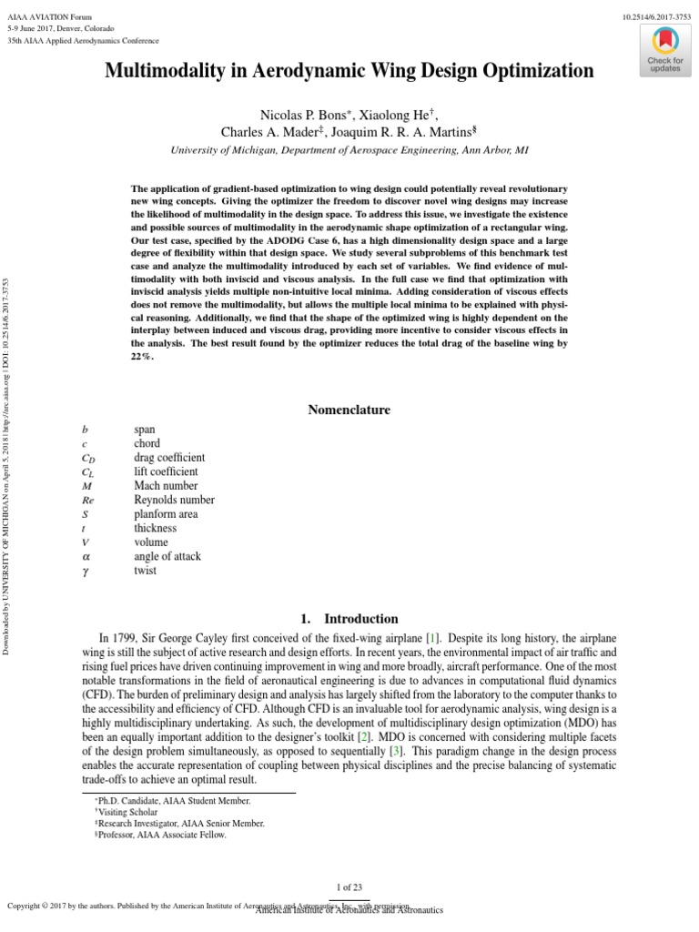 Multimodality in Aerodynamic Wing Design Optimization | PDF ...