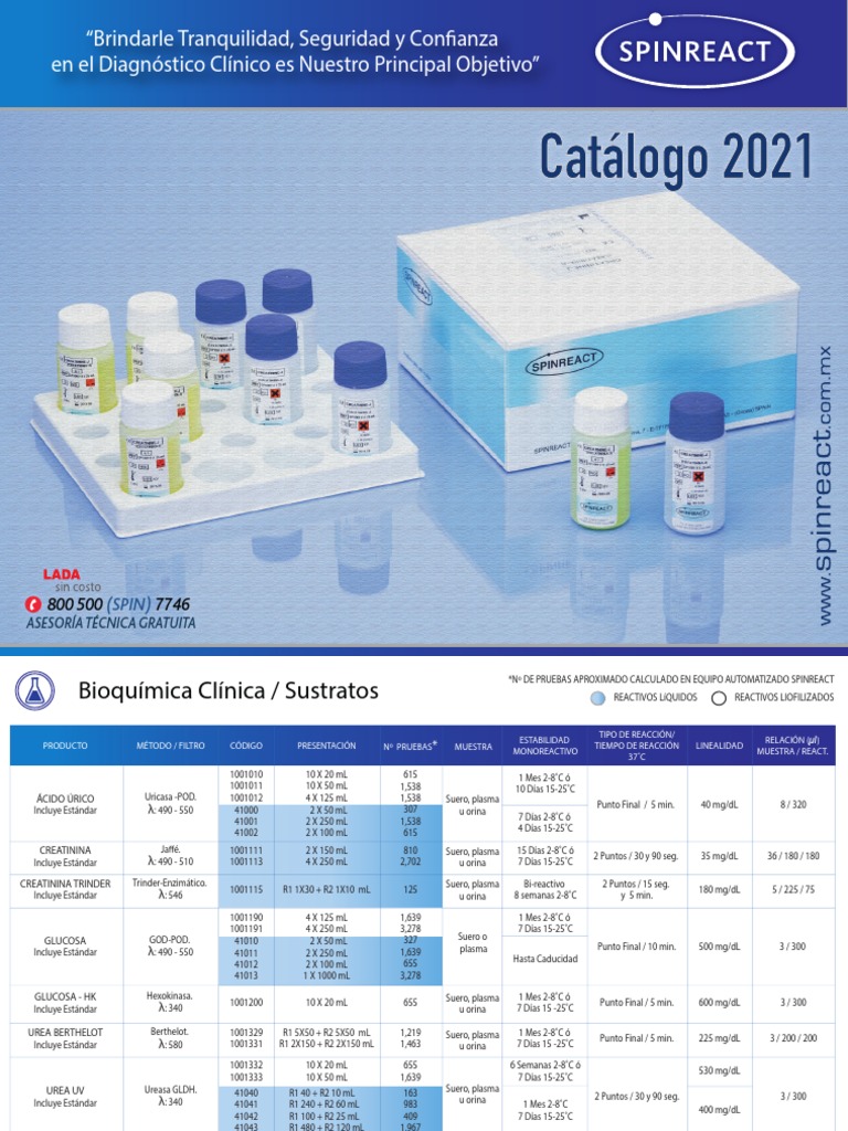 Catálogo de Reactivos Spinreact | PDF | Colesterol | Orina