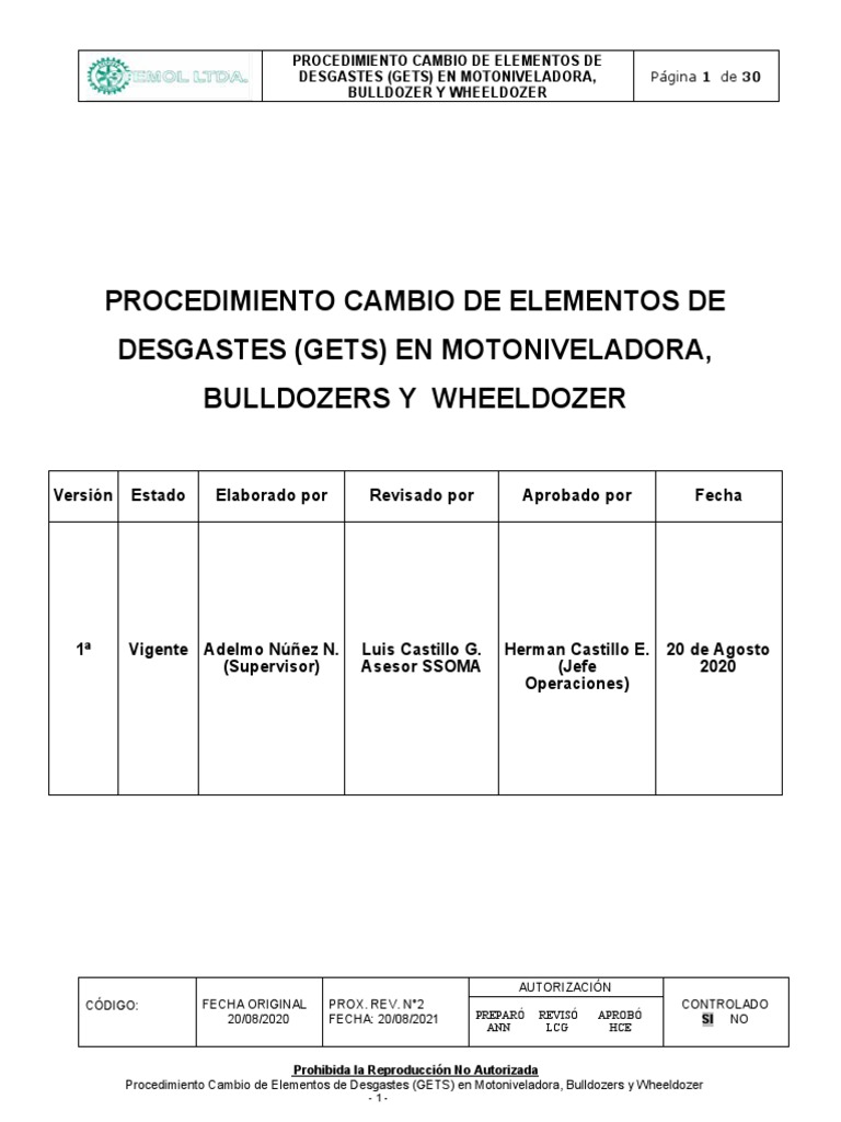 Procedimiento para el cambio de elementos sujetos a desgaste en ...