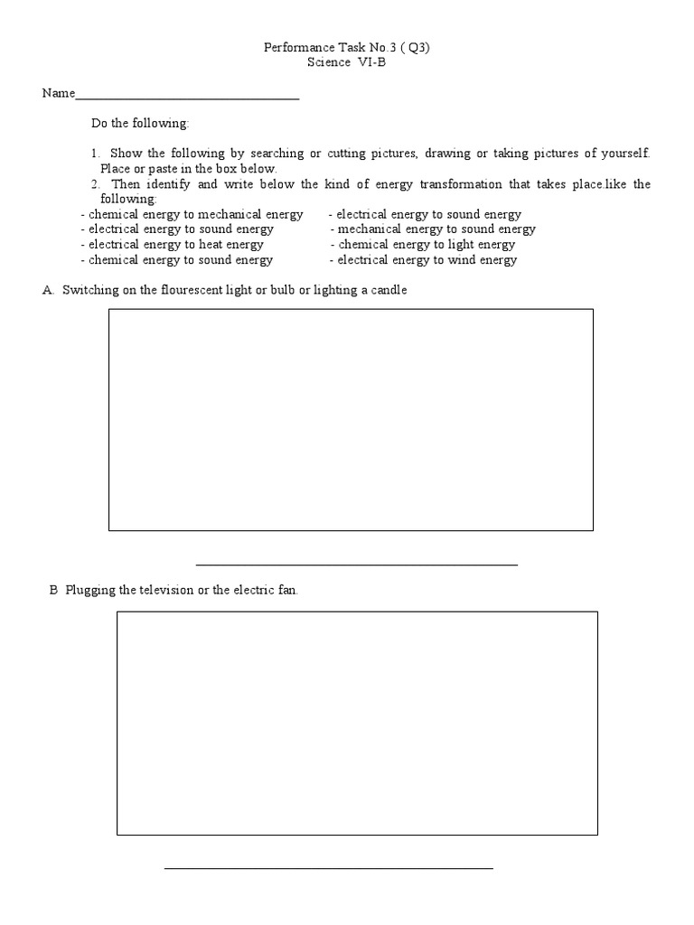 Energy Transformation Performance Task | PDF