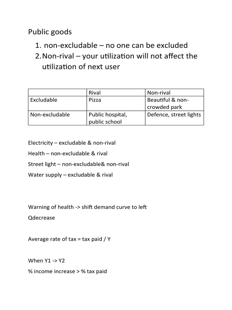Classifying Public Goods and Analyzing the Effects of Taxes, Exchange