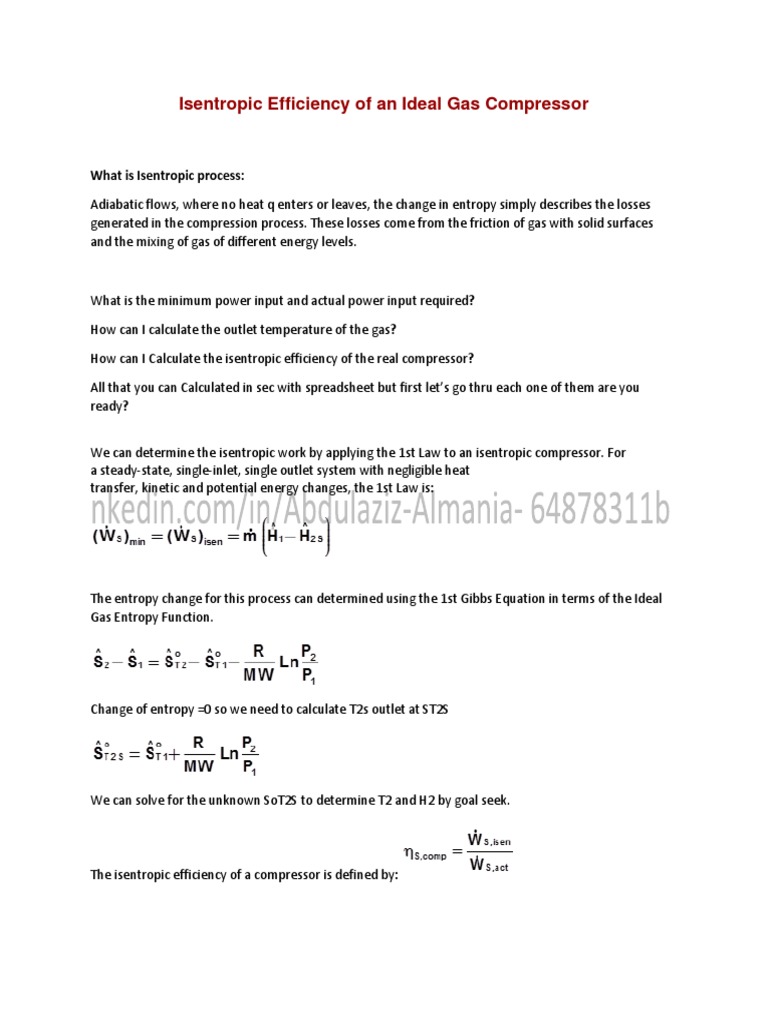 Isentropic Efficiency in Gas Compressors | PDF
