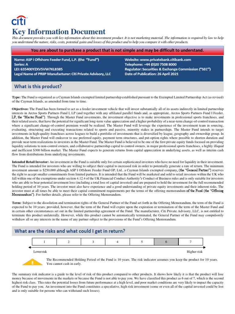 Arctos I KID PRIIPS Series A - v6 | PDF | Investor | Carried Interest