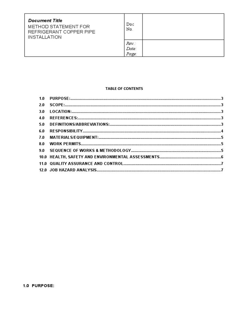 Method Statement Refrigerant Copper Piping PDF Soldering Pipe