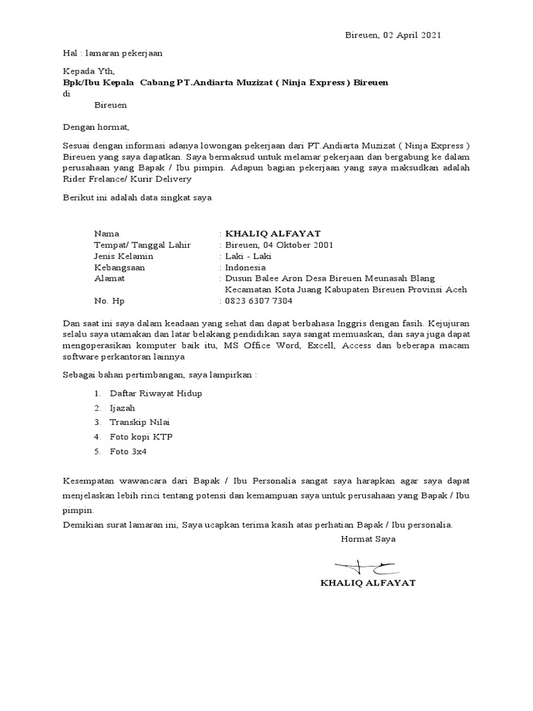 Download 81+ Contoh Surat Lamaran Kerja Ninja Xpress Gratis