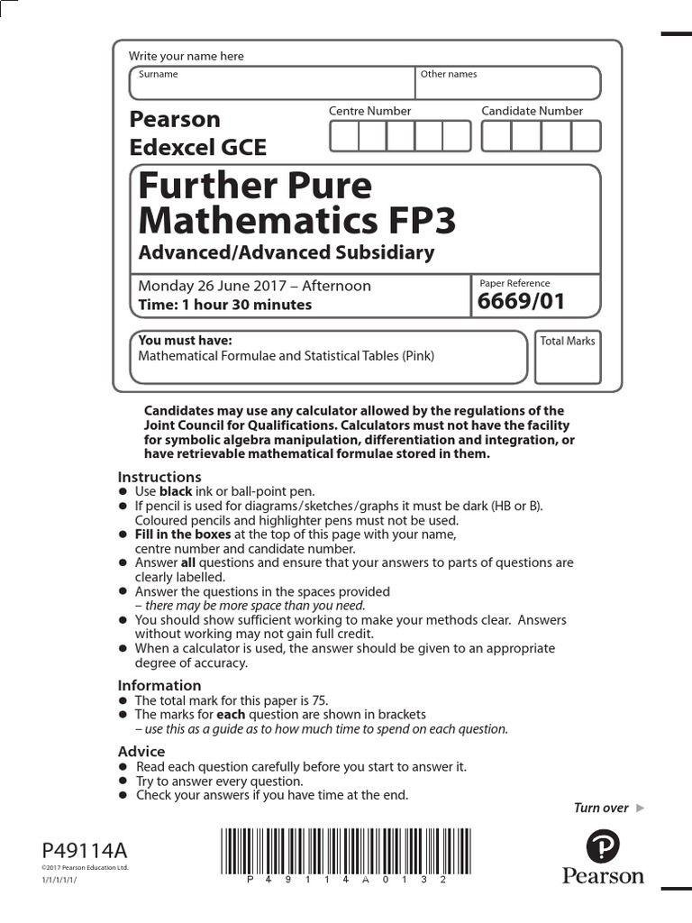 June 2017 QP - FP3 Edexcel | PDF | Teaching Mathematics | Mathematical ...