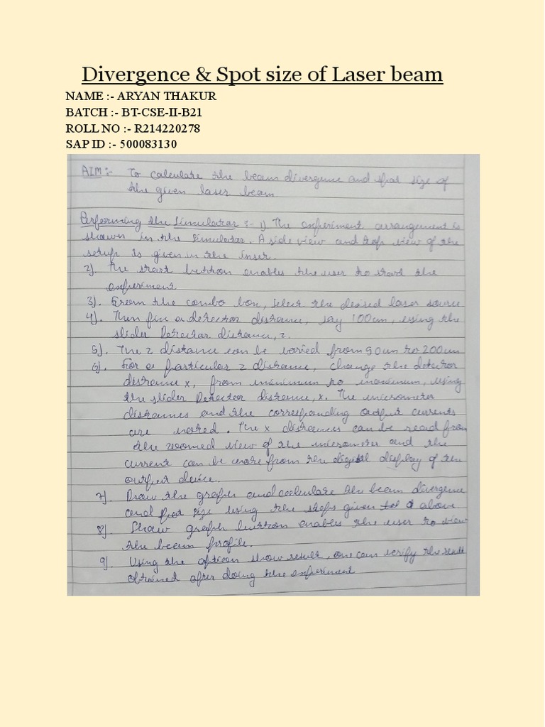 Divergence & Spot Size of Laser Beam PDF