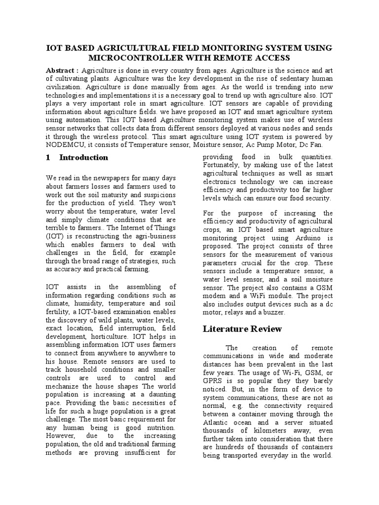 Iot Based Agricultural Field Monitoring System Using Microcontroller ...