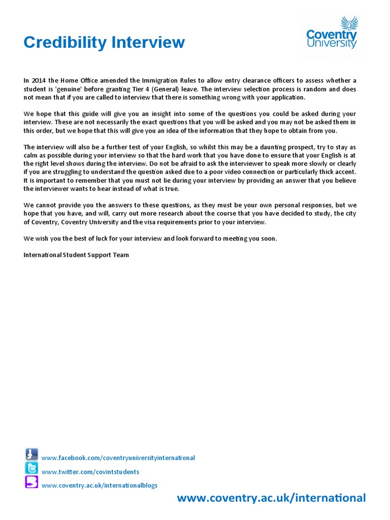 Coventry University Credibility Interview Guide | PDF | Career & Growth ...