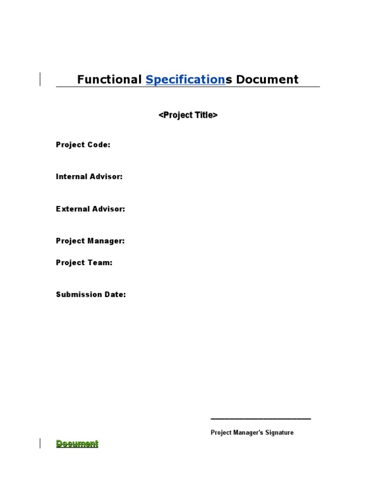 FUNCTIONAL SPECIFICATION DOCUMENT TEMPLATE PDF intelligence overview