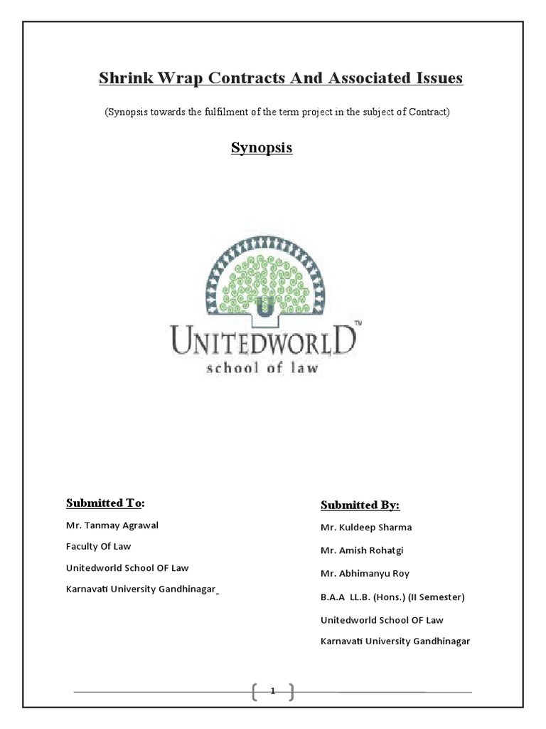 Shrink Wrap Contracts and Associated Issues Project PDF Copyright