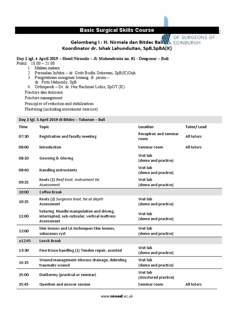 Basic Surgical Skills Course Bali 2019 | PDF | Surgery | Surgical ...