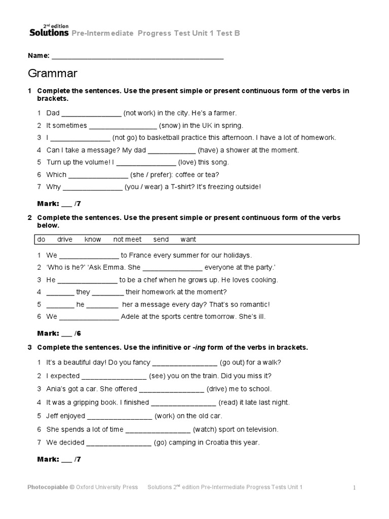 Solutions2e Progress Test Un01 B | PDF | Entertainment (General)