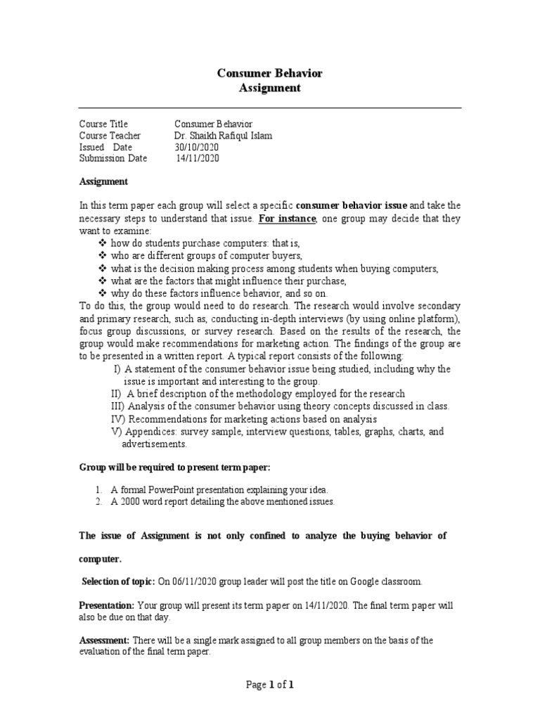 Consumer Behavior Assignment | PDF | Business