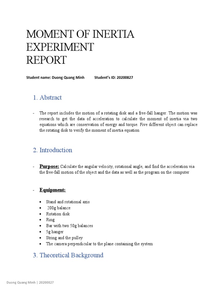 Moment of Inertia Experiment Report | PDF | Rotation Around A Fixed ...