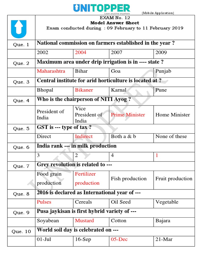 Agriculture Exam Model Answers | PDF | Fertilizer | Soil