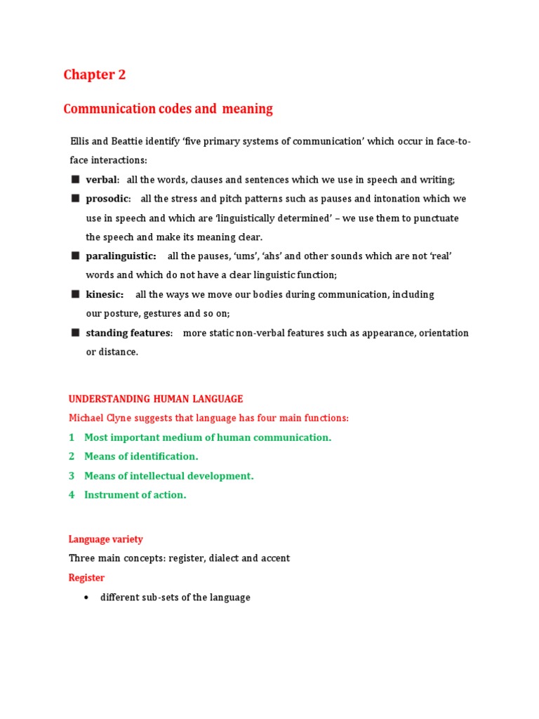 Chapter 2 Communication - Codes and Meaning-1334524204 | PDF ...