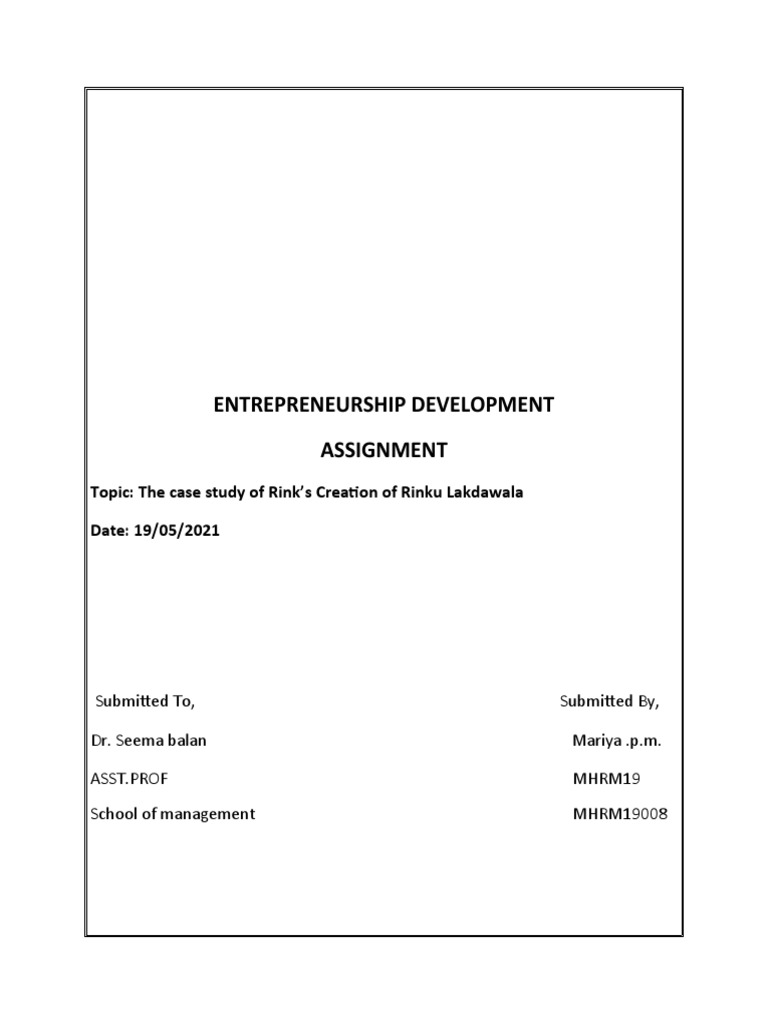 entrepreneurship development assignment pdf