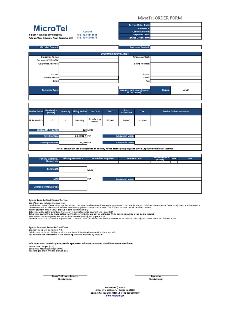 MicroTel-UltraSky BW Signup Form | PDF | Receipt | Taxes