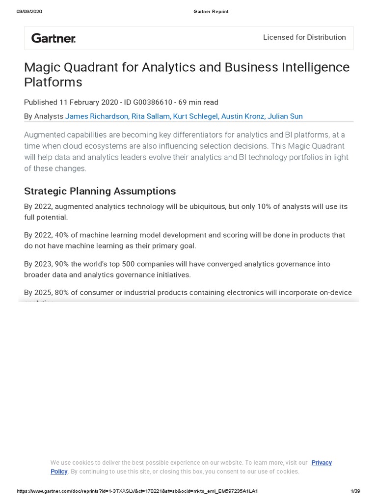 Gartner Report 2020 Business Intelligence Applications PDF Cloud