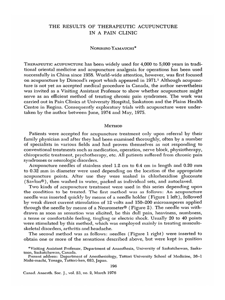 25 The Results of Therapeutic Acupuncture in A Pain Clinic | PDF ...
