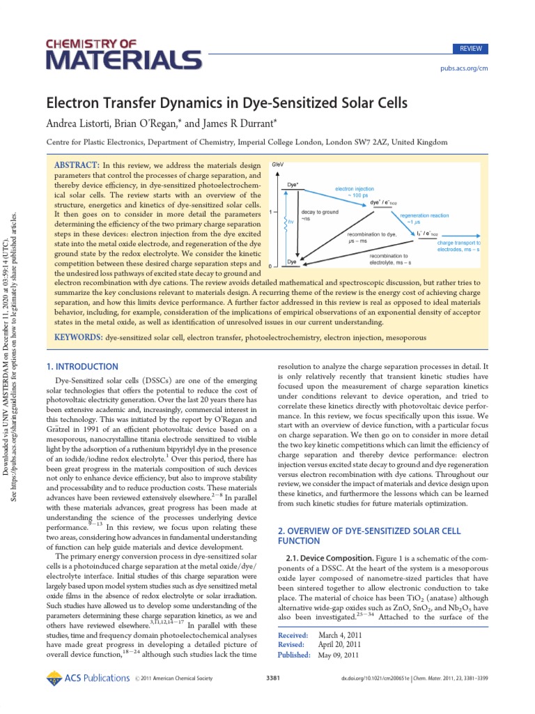 Dye Sensitized Solar Cell | PDF | Redox | Chemistry