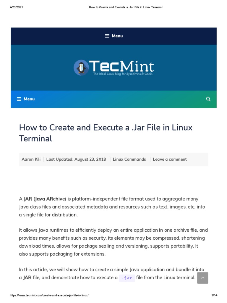 How To Create and Execute A .Jar File in Linux Terminal PDF