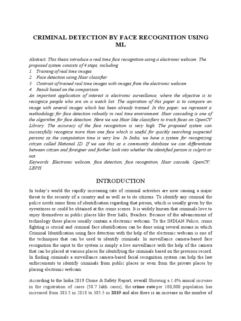 CRIMINAL DETECTION BY FACE RECOGNITION USING MACHINE LEARNING Ijeame ...