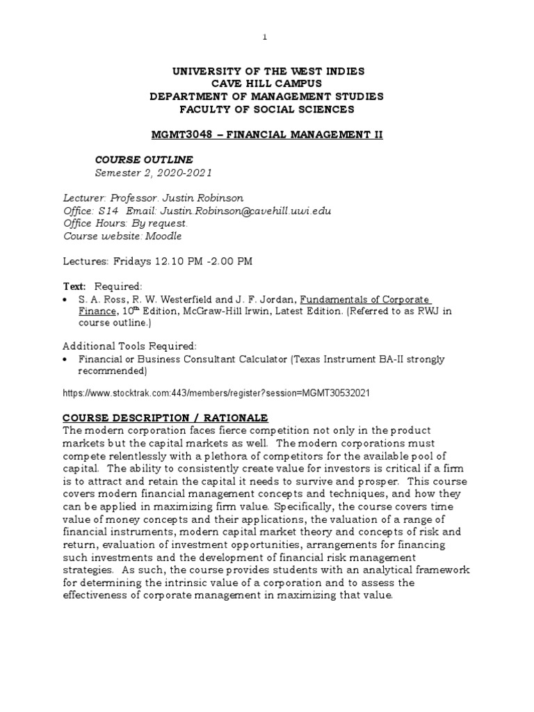 Financial Management II Course Outline | PDF | Dividend | Corporations