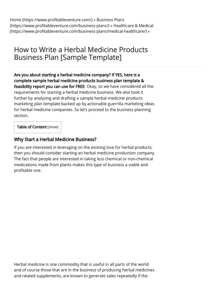 Herbal Medicine Products Business Plan Sample Template For 2021 Pdf
