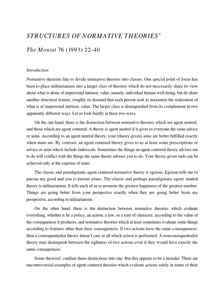Structures of Normative Theories: The Monist 76 (1993) 22-40 | PDF ...
