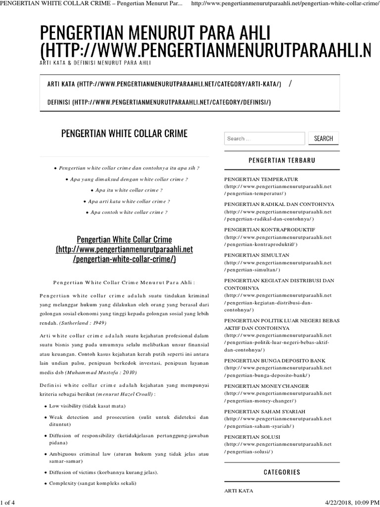 Pengertian White Collar Crime Pengertian Menurut Para Ahli Pdf