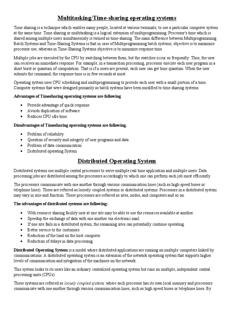 Multitasking/Time-sharing Operating Systems | PDF | Process (Computing ...