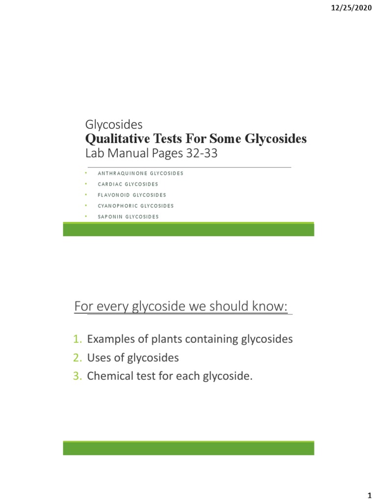 Qualitative Analysis of Glycosides Procedures and Results for