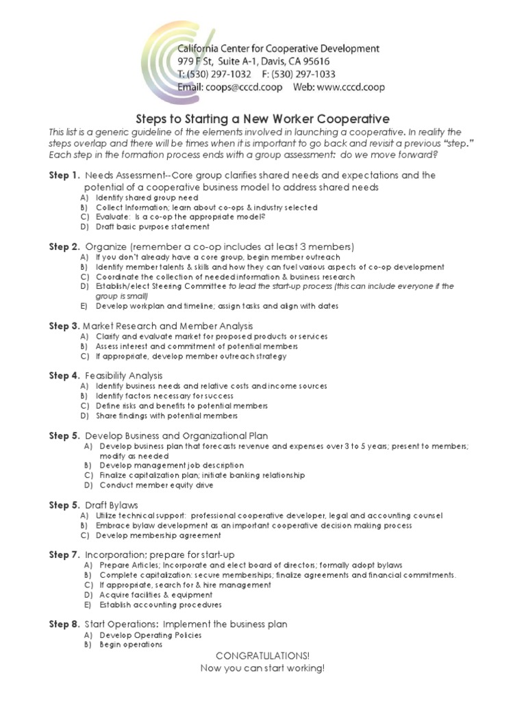 Overview of Starting A Worker Coop PDF Cooperative Business Model