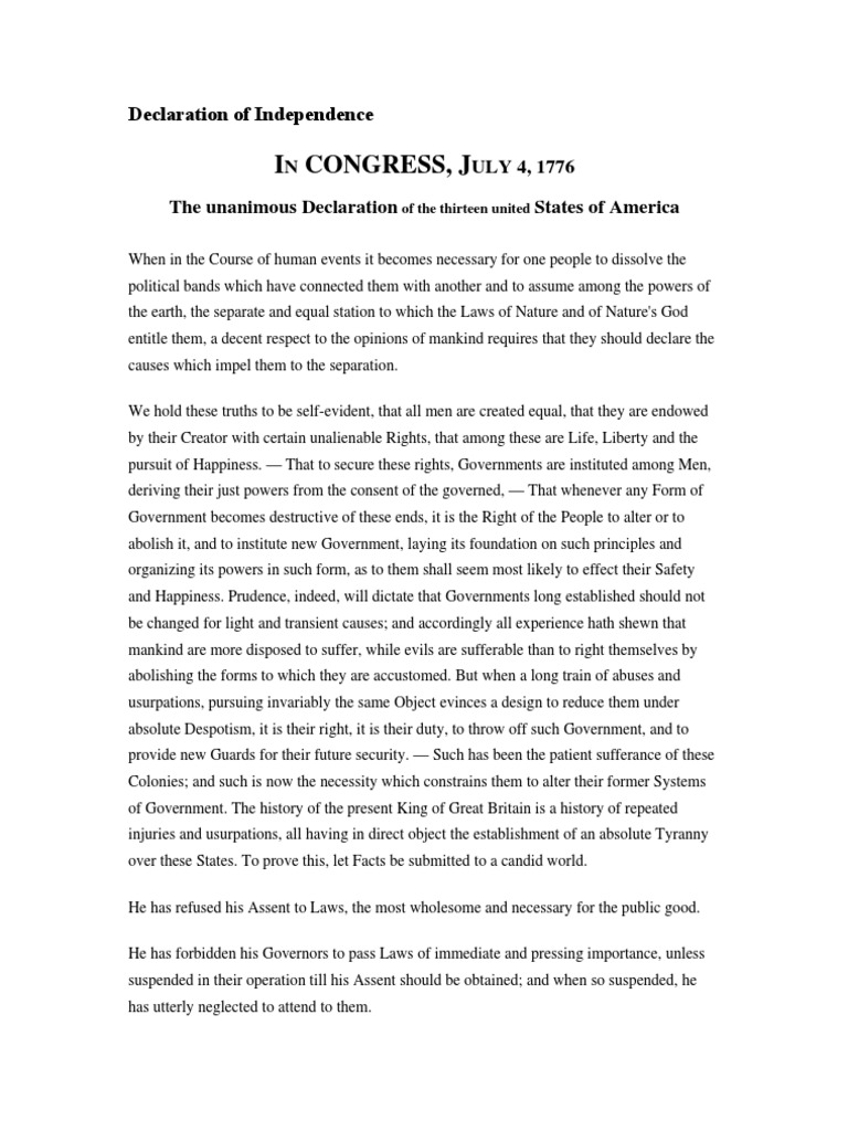 Declaration of Independence | United States Declaration Of Independence ...