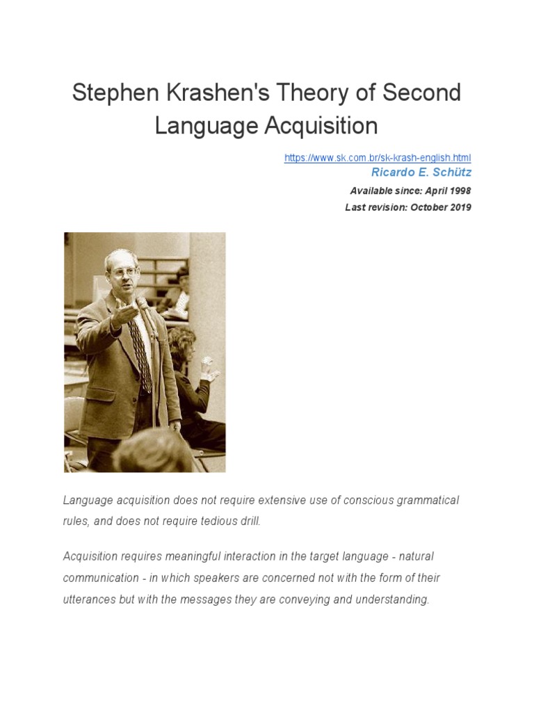 Stephen Krashen's Theory of Second Language Acquisition PDF Second