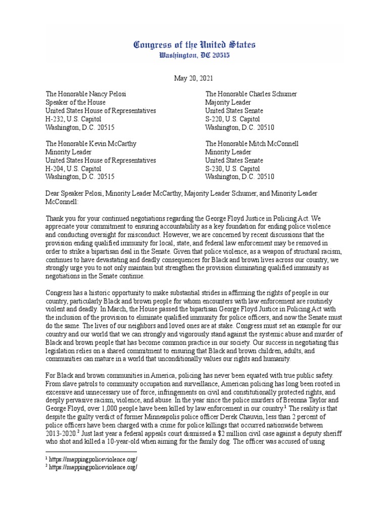 Qualified Immunity Letter PDF Qualified Immunity Police Brutality